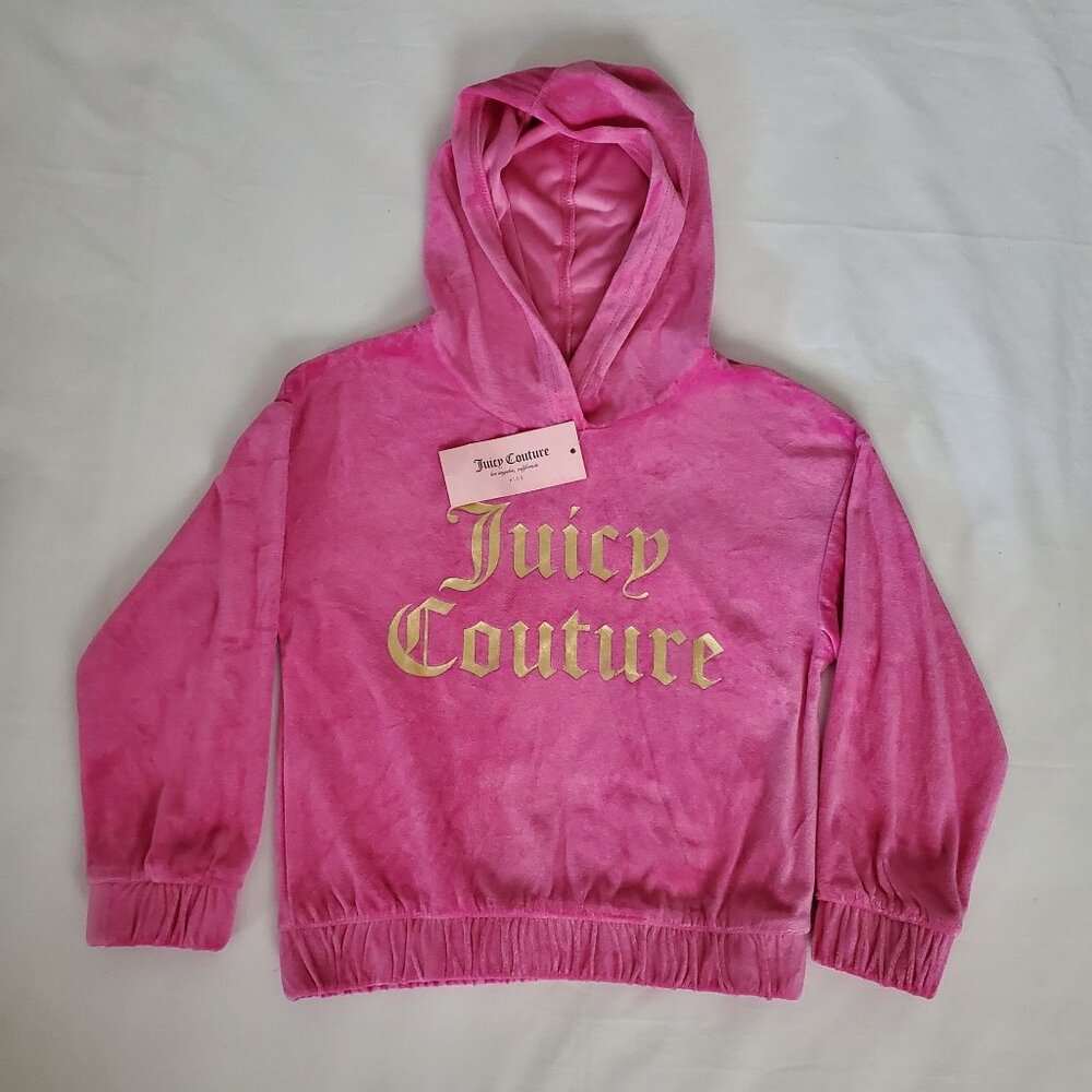 Juicy Couture‎ Kids Girls Philox Pink Velour Hoodie Pullover Sweatshirt Sz 7 NWT - Picture 13 of 14
